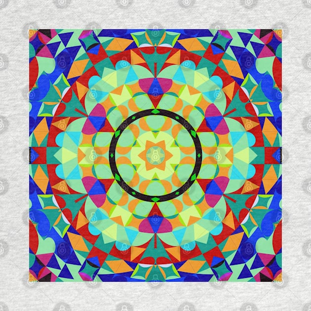 Retro Mandala Flower Orange Green and Blue by WormholeOrbital